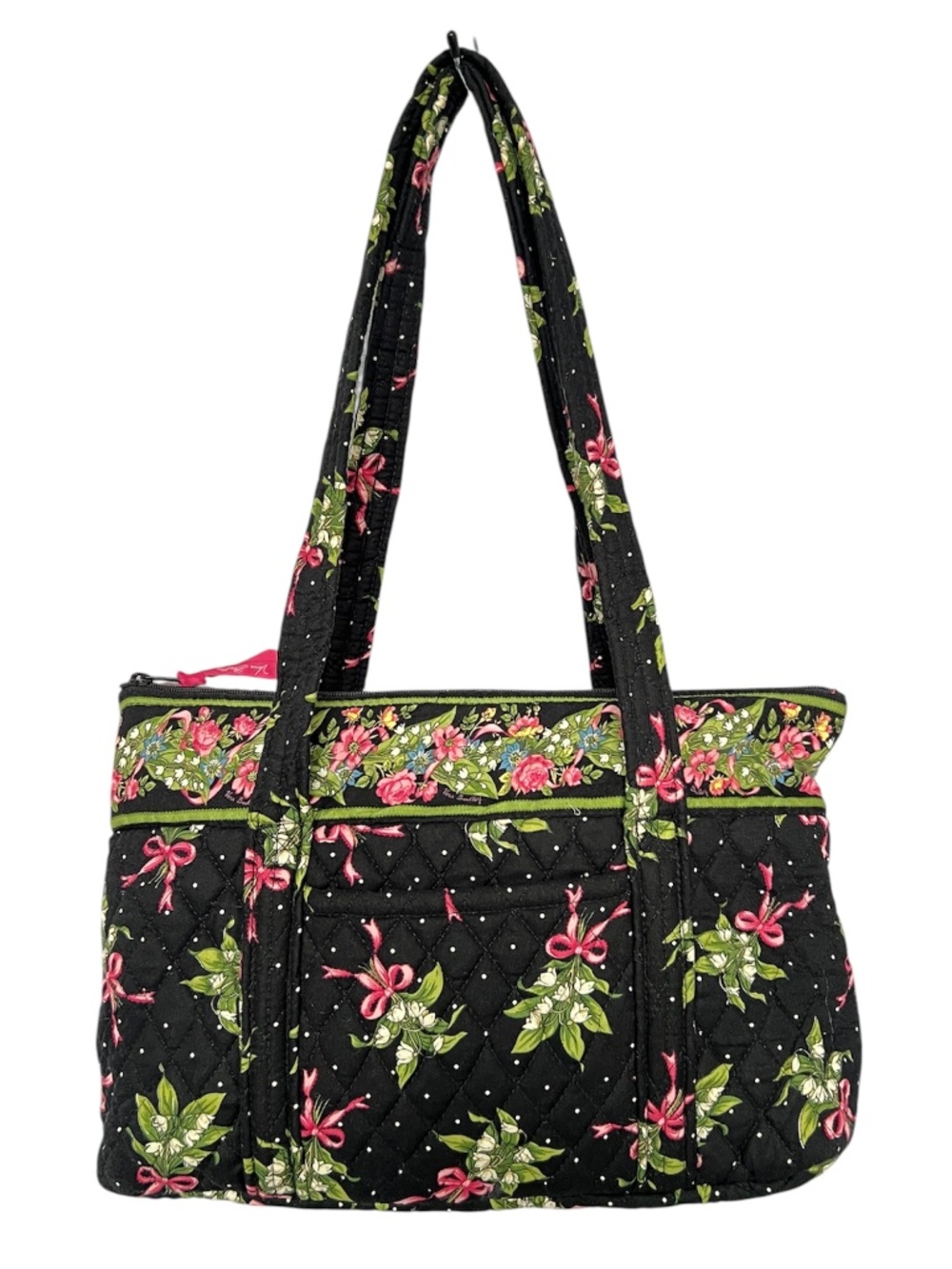 Vintage Vera Bradley New Hope Shoulder Bag Quilted Black Cotton Pink Bows Floral